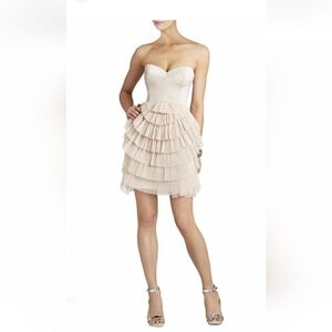 BCBGMAXAZRIA BARE PINK SAS PLEATED STRAPLESS DRESS size 8